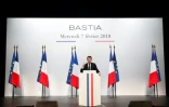 Le président Macron lors de son discours à Bastia, le 7 février 2018