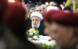 Naïm Qassem, numéro deux du Hezbollah libanais, s'exprime lors de la procession funéraire d'Ibrahim Aqil, chef de la force d'élite al-Radwan du Hezbollah, dans la banlieue sud de Beyrouth, le 22 septembre 2024