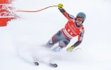 La joie de Norvégien Aleksander Aamodt Kilde, vainqueur de la descente de Kitzbühel, comptant pour la Coupe du monde de ski alpin, le 21 janvier 2022