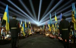 Cérémonie dans le cimetière militaire de Lychakiv à Lviv, en Ukraine, le 23 février 2025