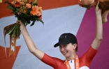 La joie de la Danoise Cecilie Uttrup Ludwig, victorieuse de la 3e étape du Tour de France Femmes, disputée entre Reims et Epernay, le 26 juillet 2022