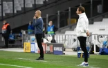 Le coach de Manchester City Pep Guardiola et celui de Marseille, André Villas-Boas, lors du match entre les deux clubs en Ligue des champions, le 27 octobre 2020 au Stade vélodrome