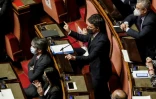Le leader du parti Italia Viva Matteo Renzi s'adresse au Sénat italien avant un vote de confiance, le 19 janvier 2021