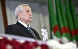 Abdelkader Bensalah, le président du Conseil de la Nation (chambre haute) devant le Parlement, peu après sa désignation comme chef de l'Etat algérien par intérim, le 9 avril 2019 à Alger