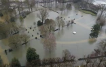 Vue aérienne sur un parc inondé à Saintes (Charente-Maritime) le 6 février 2021