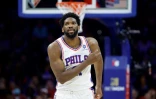 Joel Embiid qui convoite la distinction de MVP a empilé 45 points pour les Philadelphie Sixers contre les Indiana Pacers, le Camerounais ici le 2 avril 2022.