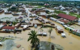 Vue aérienne des inondations dans le district de Gatumba, à Bujumbura, le 19 avril 2024 au Burundi