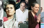 Jawaharlal Nehru, sa fille Indira Gandhi, le fils de celle-ci Rajiv Gandhi, la femme de ce dernier Sonia Gandhi, et leur fils Rahul Gandhi, sur un montage réalisé le 6 décembre 2017