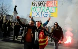 Manifestants lors de la 9e journée interprofessionnelle de mobilisation contre la réforme des retraites, le 6 février 2020, place de La Republique à Paris. 