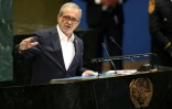Le président iranien Massoud Pezeshkian lors de l'Assemblée général de l'ONU, le 24 septembre 2025 à New York