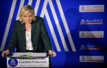 La candidate RN à la présidentielle Marine Le Pen s'exprime lors d'une réunion organisée par le syndicat de police Alliance le 2 février 2022 à Paris