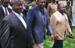Les présidents ougandais Yoweri Museveni, kenyan Uhuru Kenyatta et gabonais Gabon Omar Bongo à leur arrivée le 29 avril 2016 à Nanyuki
