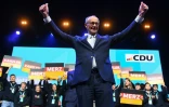 Friedrich Merz, leader et principal candidat de l'Union chrétienne-démocrate (CDU), à l'issue d'un meeting électoral à Oberhausen, dans l'ouest de l'Allemagne, le 21 février 2025