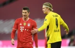 Les attaquants du Bayern Munich, le Polonais Robert Lewandowski et de Dortmund, le Norvégien Erling Haaland, lors de leur match de Bundesliga, le 6 mars 2021 à Munich