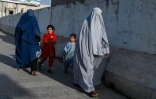 Des femmes en burqa et leurs enfants dans une rue de Kandahar, le 28 août 2024 en Afghanistan