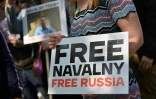 Manifestation devant l'ambassade de Russie à Londres en soutien à l'opposant russe emprisonné Alexeï Navalny, à l'occasion de son 47e anniversaire, le 4 juin 2023