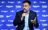 Le président du Barça Josep Maria Bartomeu lors de la présentation du nouvel entraîneur du club Ronald Koeman au Camp Nou le 19 août 2020