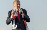 Le président turc Recep Tayyip Erdogan lors d'un meeting en solidarité avec les Palestiniens de Gaza, à Istanbul le 28 octobre 2023