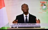 Capture d'écran de l'annonce télévisée faite par le président ivoirien Alassane Ouattara de l'aministie d'environ 800 personnes, dont l'ex-première dame Simone Gbagbo, le 6 août 2018 à Abidjan