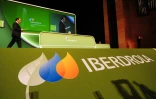 Le logo du groupe espagnol Iberdrola lors d'une assemblée générale des actionnaires le 27 mai 2011 à Bilbao (Espagne)