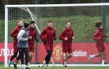 Les joueurs de Manchester United à l'entraînement au complexe sportif de Carrington, le 11 décembre 2023, veille du match contre le Bayern Munich