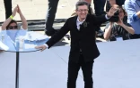 Jean-Luc Mélenchon lors d'un meeting sur le vieux port de Marseille, le 9 avril 2017