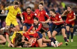 La joie des joueuses espagnoles sacrées championnes du monde après leur victoire au Mondial féminin contre l'Angleterre, le 20 août 2023 à Sydney