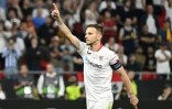 Le meneur de jeu de Séville Ivan Rakitic lors de la finale de Ligue Europa contre l'AS Rome, le 31 mai 2023 à Budapest