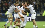 La joie des joueurs de Montpellier, vainqueur du Challenge européen de rugby contre les Harlequins, le 13 mai 2016 à Lyon