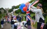 Décoration des tables dans l'allée menant au château de Windsor lors du jubilé de platine de la reine Elizabeth II, le 5 juin 2022