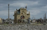 Le centre-ville de Mariinka, dans la région de Dontesk, dans la partie de l'Ukraine occupée par les forces russes, le 1er avril 2025