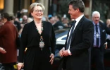 Meryl Streep et Hugh Grant à Londres, le 12 avril 2016 pour présenter le film "Florence Foster Jenkins"