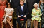 Meghan Markle, le prince Harry et la reine Elizabeth II Ă Bunckingham Palace, en juin 2018