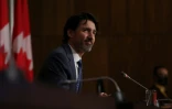 Le Premier ministre canadien Justin Trudeau, photographié lors d'une conférence de presse à Ottawa le 16 avril 2021