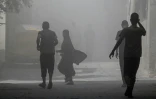 Des Palestiniens marchent le 8 juin 2024 dans un nuage de poussière après une opération israélienne pour libérer des otages à Nousseirat, dans le centre de la bande de Gaza, où une guerre oppose Israël au mouvement islamiste Hamas