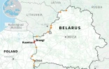 A map showing the border crossing points between Belarus and the three EU countries of Poland, Lithuania and Latvia