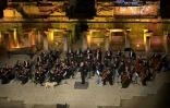 Capture d'écran diffusée le 30 juin 2017 montrant un chien sur scène, lors d'un concert de musique classique près d'Izmir en Turquie