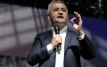 Le ministre de la Justice, Gérald Darmanin, lors d'un meeting du parti Renaissance à la Cité du cinéma à Saint-Denis, au nord de Paris, le 6 avril 2025