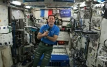 Thomas Pesquet donnant une interview à l'AFP depuis l'ISS, le 30 mai 2017 lors de sa première mission