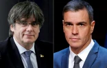 (COMBO)Photos d'archives de l'ex-dirigeant indépendantiste catalan Carles Puigdemont (g) et du Premier ministre espagnol Pedro Sanchez (d) qui sont parvenus à un accord, le 9 novembre 2023