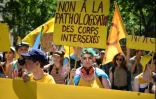 Les Intersexes ont pris la tête du cortège, aux cris de "Stop aux mutilations" entre Montparnasse et Republique, à Paris le 29 juin 2019