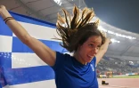 La perchiste grecque Katerina Stefanidi après la finale du concours de la perche des Mondiaux d'athlétisme le 29 septembre 2019 à Doha