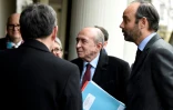 Edouard Philippe et le ministre de l'Intérieur Gérard Collomb (C), à Lyon, le 19 février 2018
