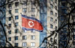 Le drapeau nord-coréen à l'ambassade de Corée du Nord à Moscou, le 31 octobre 2024