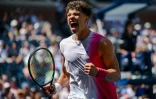 L'Américain Ben Shelton lors de son match contre son compatriote Tommy Paul lors de l'US Open à Flushing Meadows près de New York le 3 septembre 2023