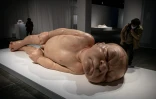 Un visiteur regarde la création "A girl" de Ron Mueck, le 11 février 2022 à l'exposition sur les maîtres de l'hyperréalisme à Lyon