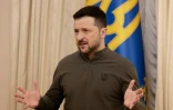 Le président ukrainien Volodymyr Zelensky lors d'une conférence à Kiev, le 10 février 2025