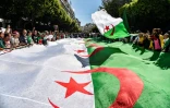 Des Algériens manifestent en brandissant un drapeau national, à Alger, le 31 mai 2019