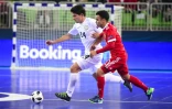 Les Brésiliens Douglas Junior (g) et Robinho, lors du match pour la 3e place du Championnat d'Europe de futsal, entre le Kazakhstan et la Russie, le 10 février 2018 à Ljubljana (Slovénie)