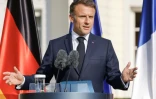 Emmanuel Macron en conférence de presse le 26 mai 2024 au palais présidentiel de Berlin